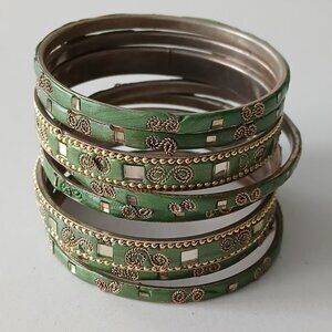 Fancy Indian bangles Green with Gold Accents (8)